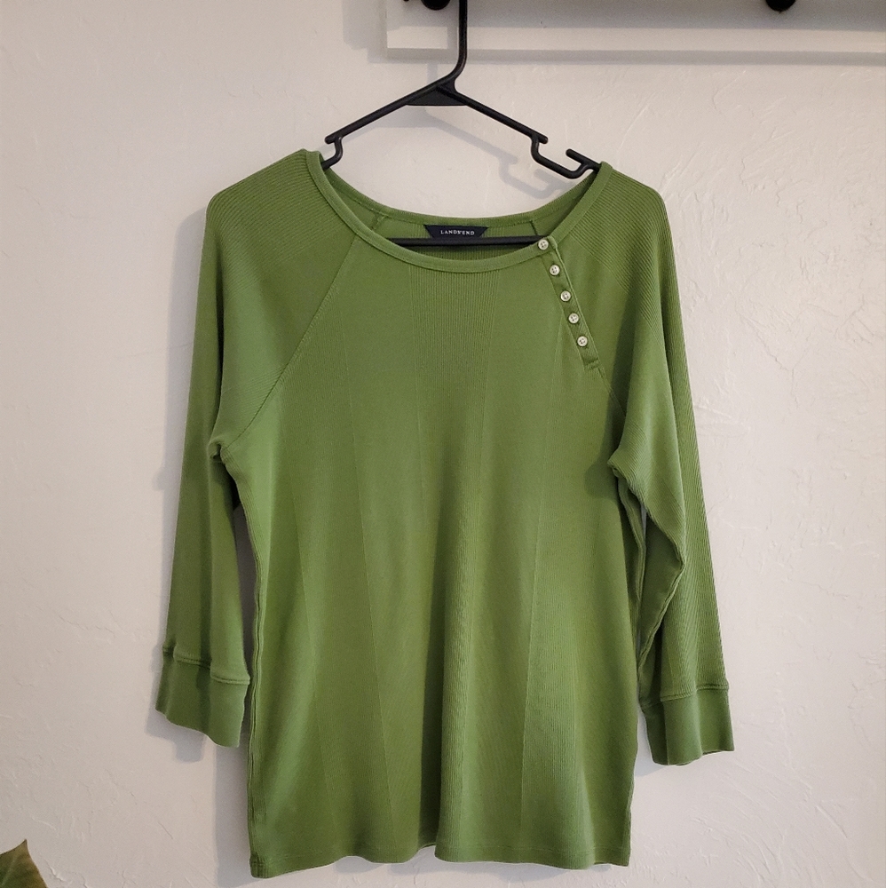 GUC LANDS' END long sleeve women's top, green, size M 10-12super soft